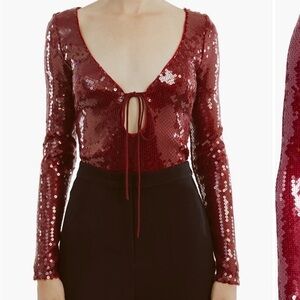 Sequin Long Sleeve Top - Red